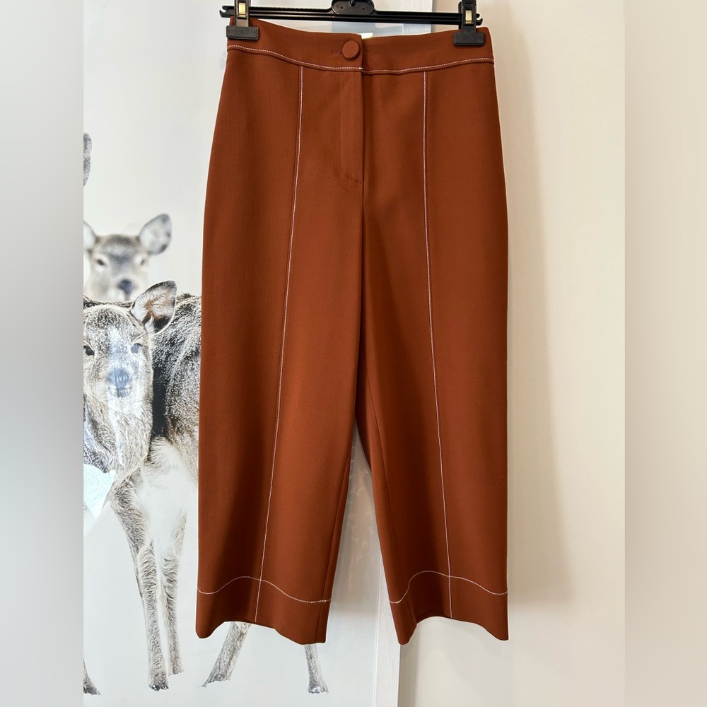 Judith & Charles cognac brown high waisted wool cropped pant size 2